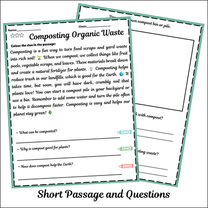 Composting Organic Waste | Short Reading Comprehension Creative Worksheet