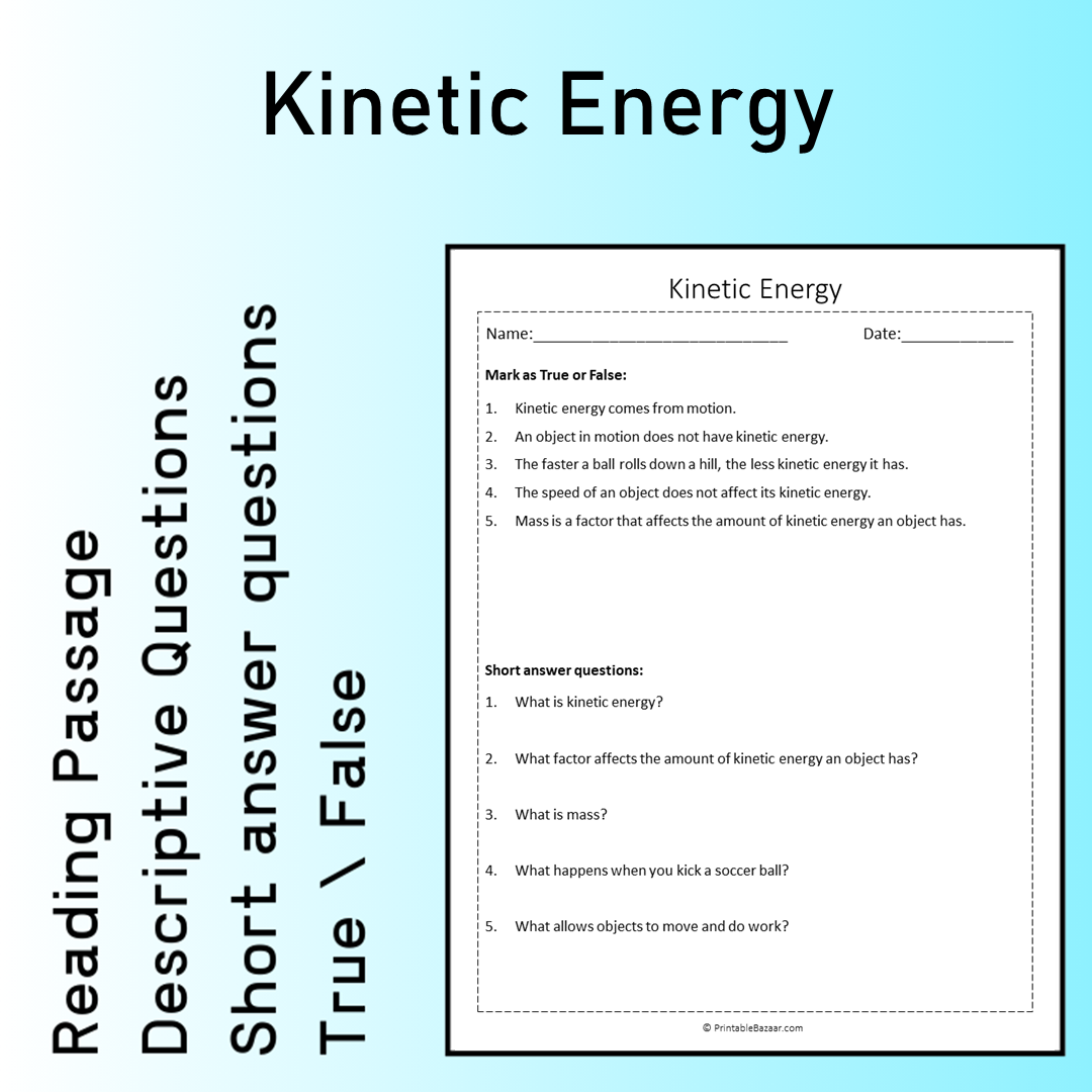 Kinetic Energy | Reading Comprehension Passage Printable Worksheet