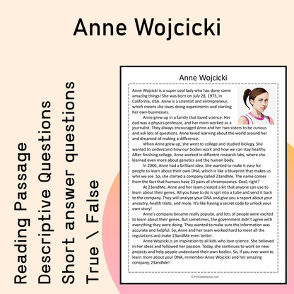 Anne Wojcicki | Reading Comprehension Passage Printable Activity