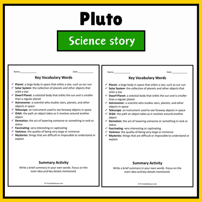 Pluto | Science Story Reading Comprehension Activity