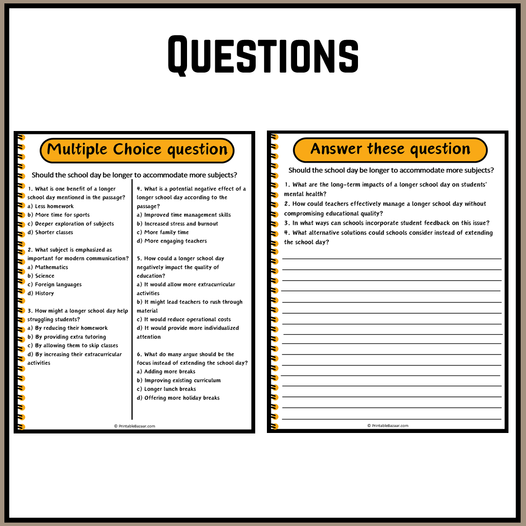Should the school day be longer to accommodate more subjects? | Debate Case Study Worksheet