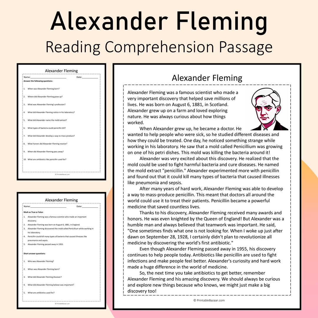 Alexander Fleming | Reading Comprehension Passage Printable Activity