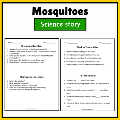 Mosquitoes | Science Story Reading Comprehension Activity