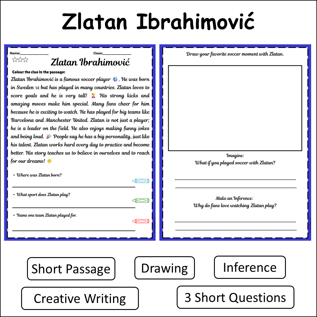 Zlatan Ibrahimović | Short Reading Comprehension Creative Worksheet