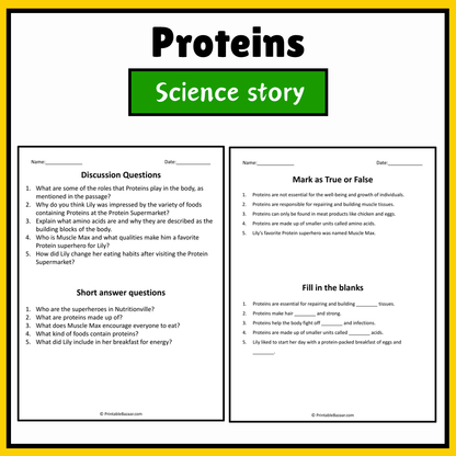 Proteins | Science Story Reading Comprehension Activity