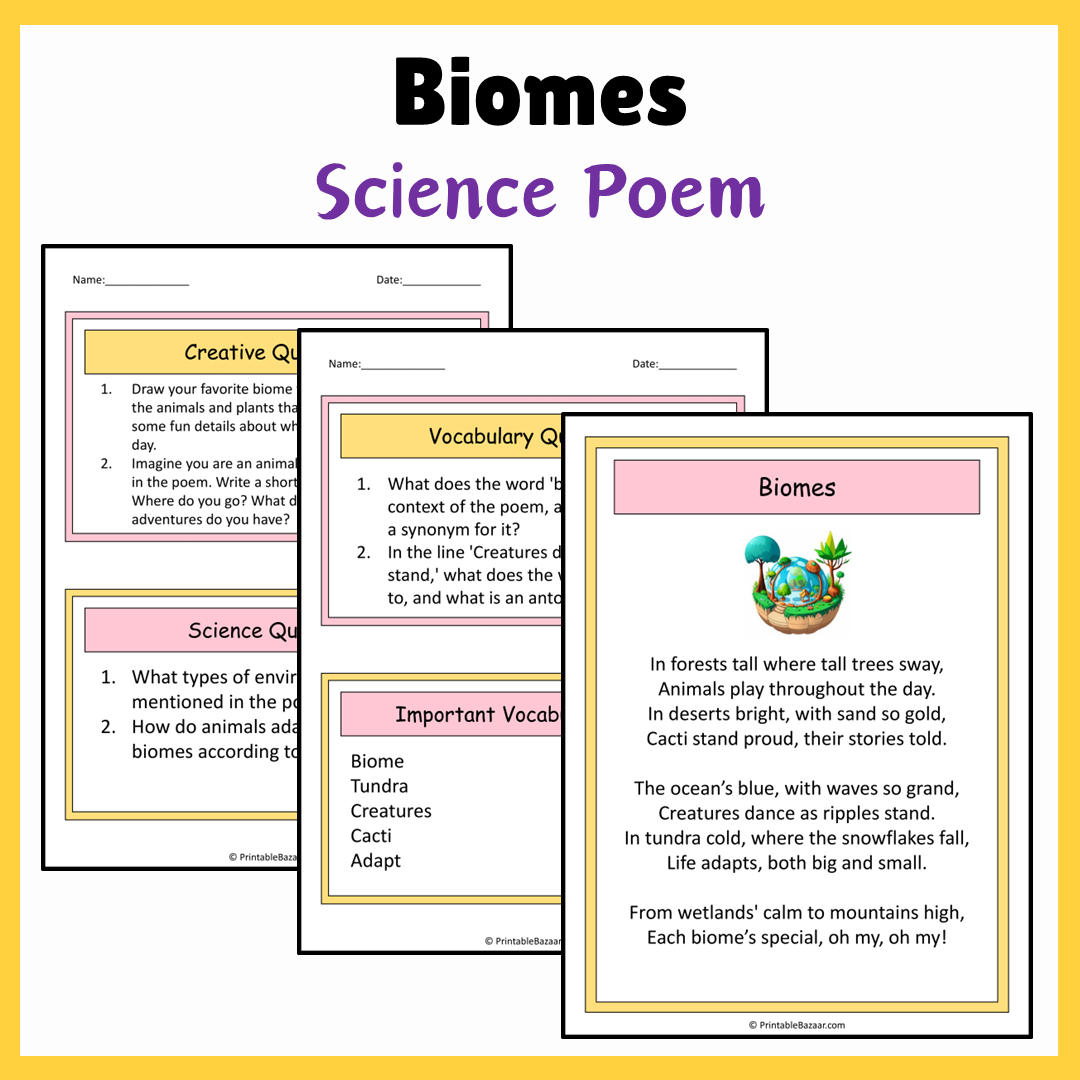 Biomes | Science Poem Reading Comprehension Activity