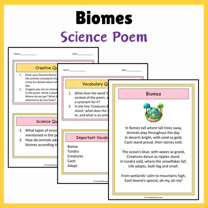 Biomes | Science Poem Reading Comprehension Activity