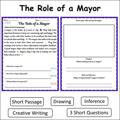 The Role of a Mayor | Short Reading Comprehension Creative Worksheet