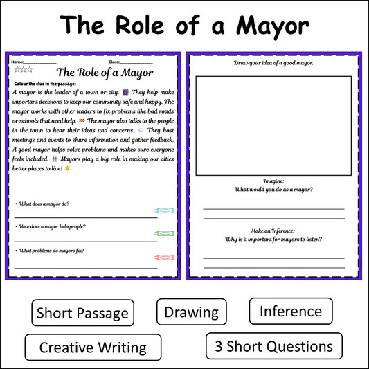 The Role of a Mayor | Short Reading Comprehension Creative Worksheet