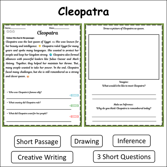 Cleopatra | Short Reading Comprehension Creative Worksheet