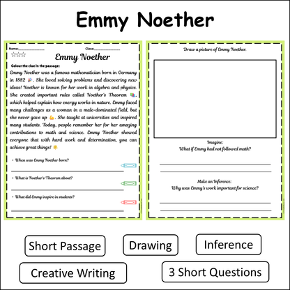 Emmy Noether | Short Reading Comprehension Creative Worksheet