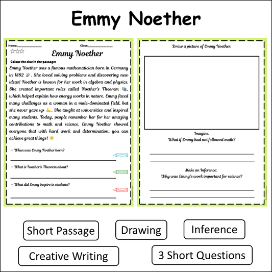 Emmy Noether | Short Reading Comprehension Creative Worksheet