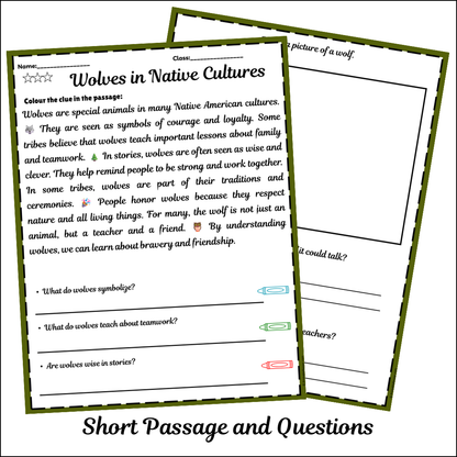 Wolves in Native Cultures | Short Reading Comprehension Creative Worksheet