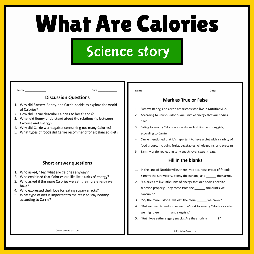 What Are Calories | Science Story Reading Comprehension Activity