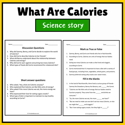 What Are Calories | Science Story Reading Comprehension Activity