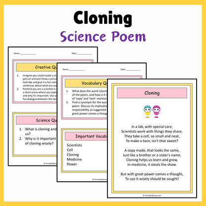 Cloning | Science Poem Reading Comprehension Activity