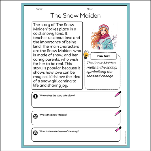 The Snow Maiden | Reading Passage Comprehension Questions Writing Facts Worksheet