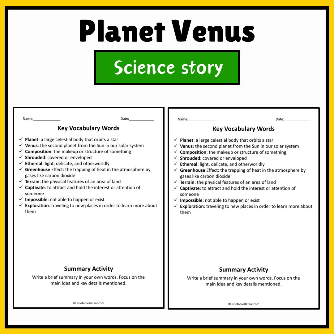 Planet Venus | Science Story Reading Comprehension Activity