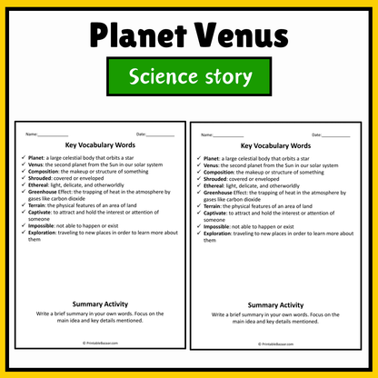 Planet Venus | Science Story Reading Comprehension Activity