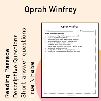 Oprah Winfrey | Reading Comprehension Passage Printable Activity
