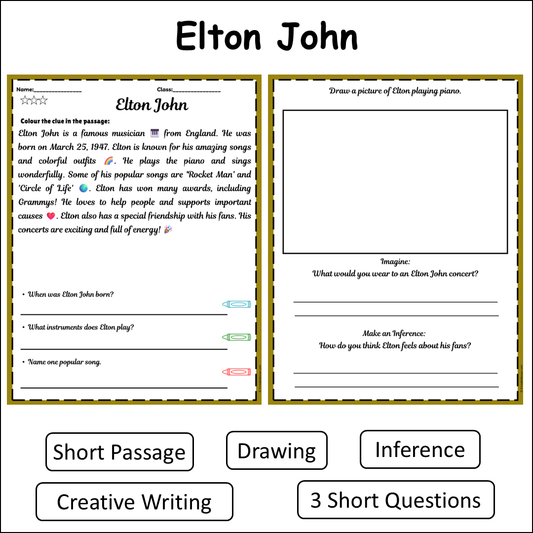 Elton John | Short Reading Comprehension Creative Worksheet