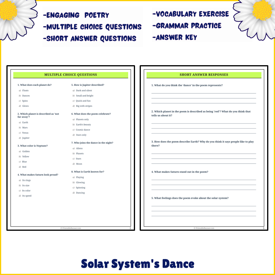 Solar System's Dance | Poem Grammar Worksheet Printable Activity