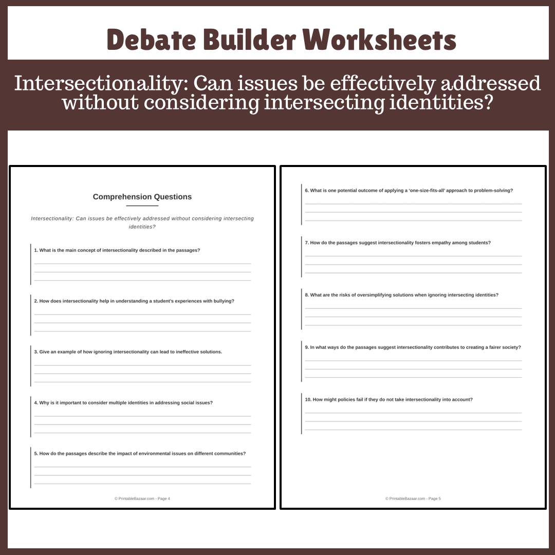 Intersectionality: Can issues be effectively addressed without considering intersecting identities? | Favour and Against Worksheet Printable Activity