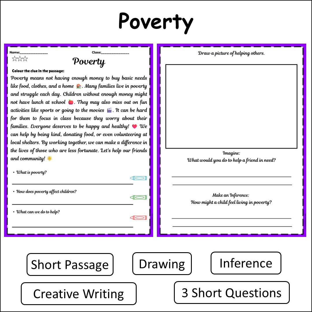 Poverty | Short Reading Comprehension Creative Worksheet