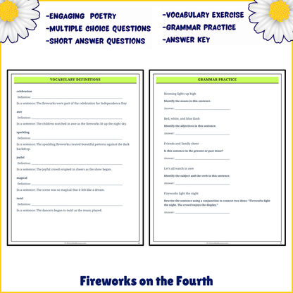 Fireworks on the Fourth | Poem Grammar Worksheet Printable Activity