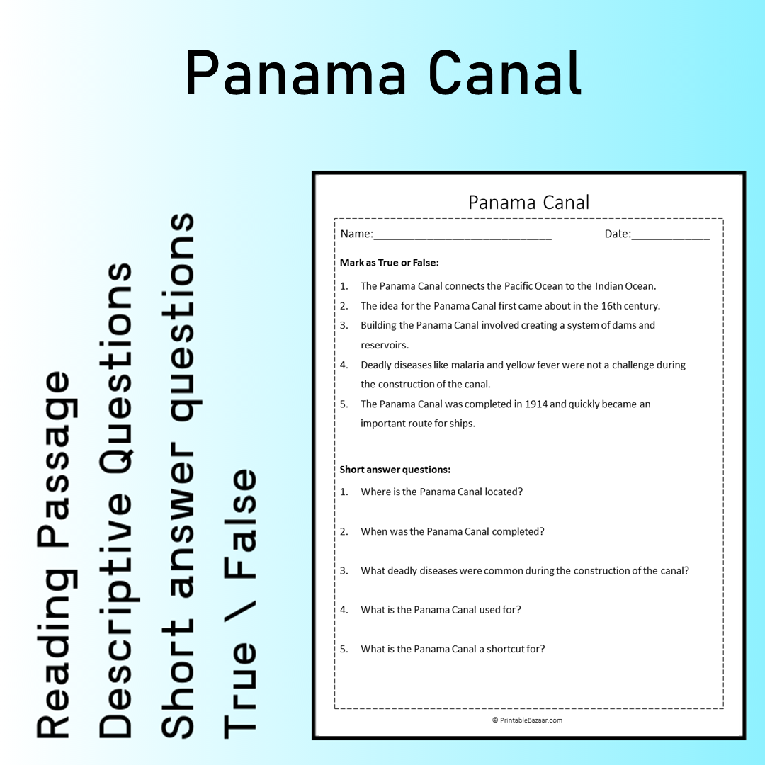 Panama Canal | Reading Comprehension Passage Printable Worksheet