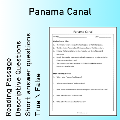 Panama Canal | Reading Comprehension Passage Printable Worksheet
