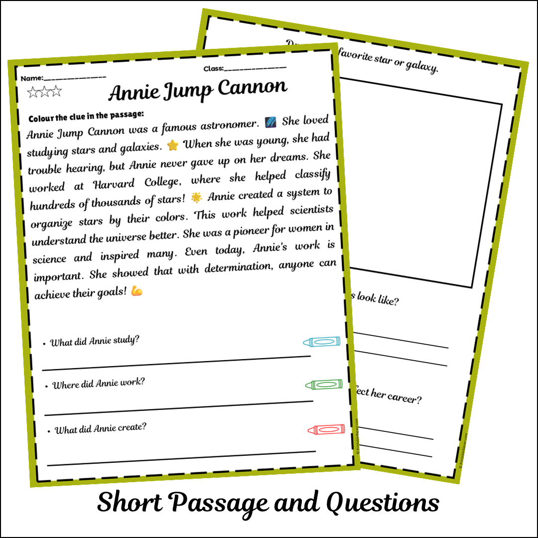 Annie Jump Cannon | Short Reading Comprehension Creative Worksheet