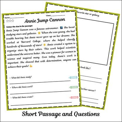 Annie Jump Cannon | Short Reading Comprehension Creative Worksheet