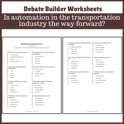 Is automation in the transportation industry the way forward? | Favour and Against Worksheet Printable Activity