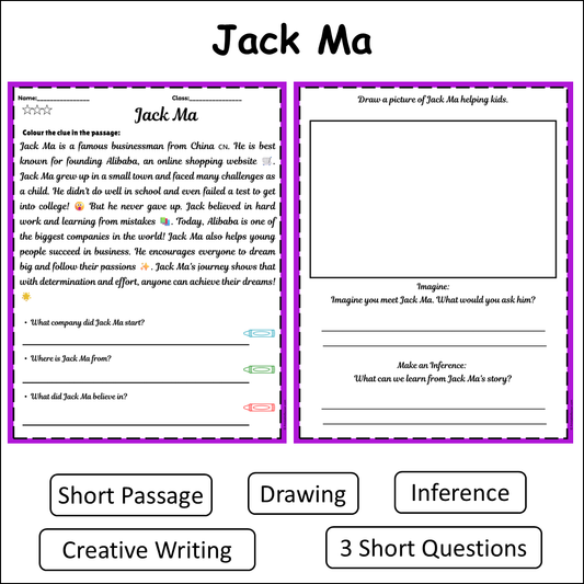 Jack Ma | Short Reading Comprehension Creative Worksheet