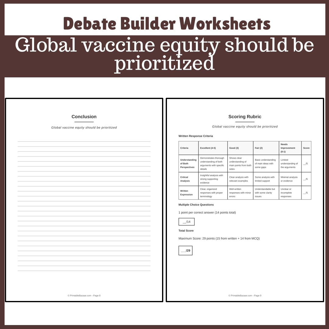 Global vaccine equity should be prioritized | Favour and Against Worksheet Printable Activity