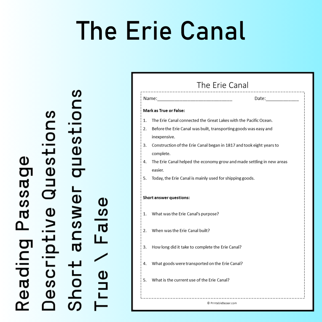 The Erie Canal | Reading Comprehension Passage Printable Worksheet