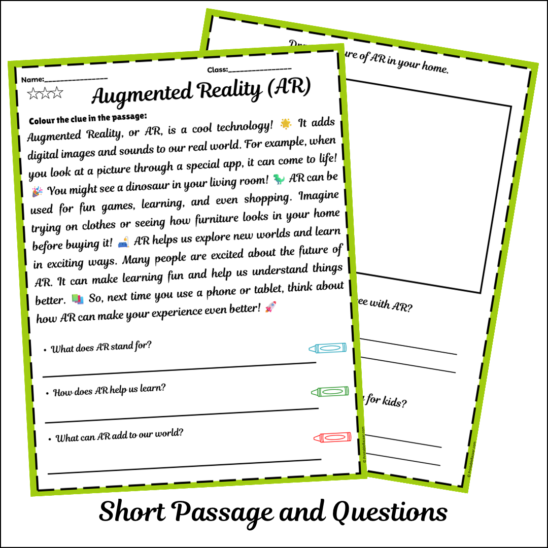 Augmented Reality (AR) | Short Reading Comprehension Creative Worksheet
