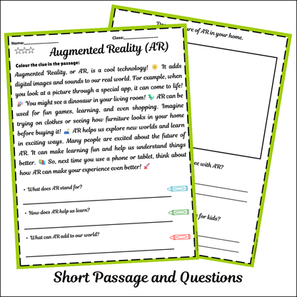Augmented Reality (AR) | Short Reading Comprehension Creative Worksheet