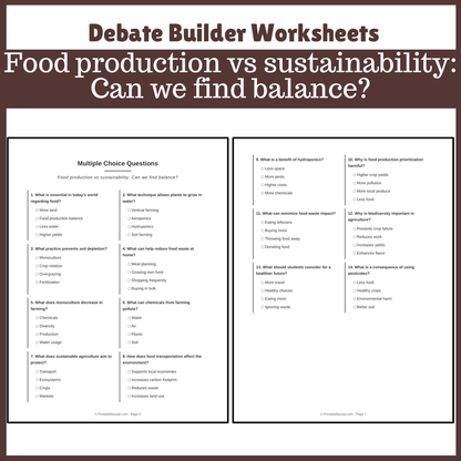 Food production vs sustainability: Can we find balance? | Favour and Against Worksheet Printable Activity