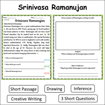 Srinivasa Ramanujan | Short Reading Comprehension Creative Worksheet