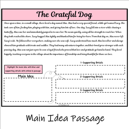 The Grateful Dog | Main Idea and Supporting Details Reading Passage and Questions