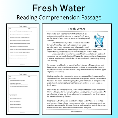 Fresh Water | Reading Comprehension Passage Printable Worksheet