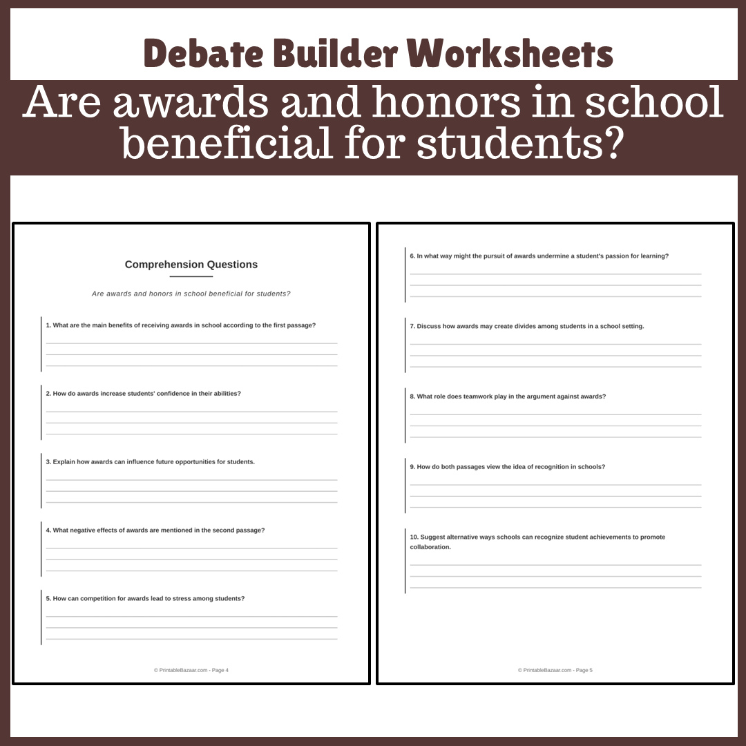 Are awards and honors in school beneficial for students? | Favour and Against Worksheet Printable Activity