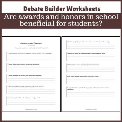 Are awards and honors in school beneficial for students? | Favour and Against Worksheet Printable Activity