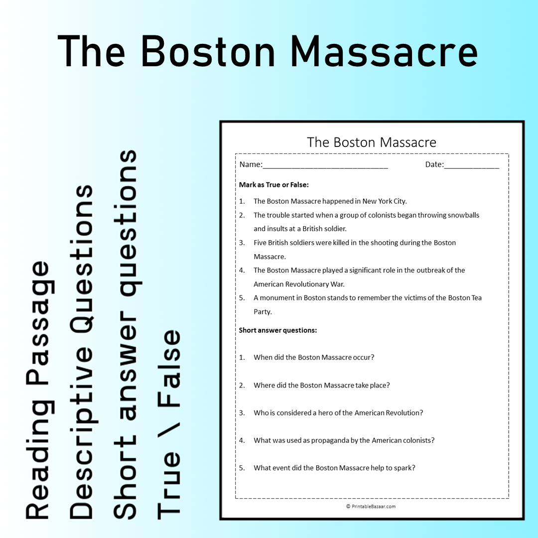 The Boston Massacre | Reading Comprehension Passage Printable Worksheet