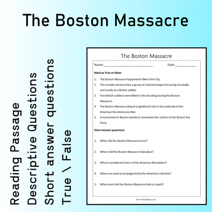 The Boston Massacre | Reading Comprehension Passage Printable Worksheet