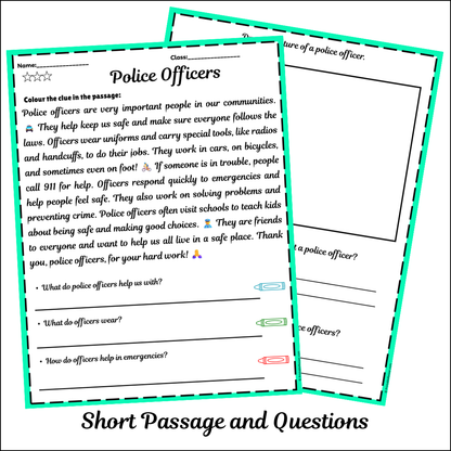 Police Officers | Short Reading Comprehension Creative Worksheet