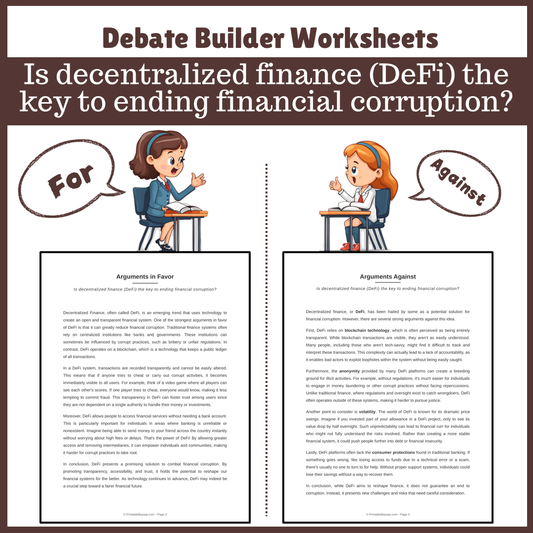 Is decentralized finance (DeFi) the key to ending financial corruption? | Favour and Against Worksheet Printable Activity