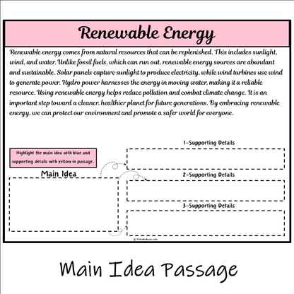 Renewable Energy | Main Idea and Supporting Details Reading Passage and Questions